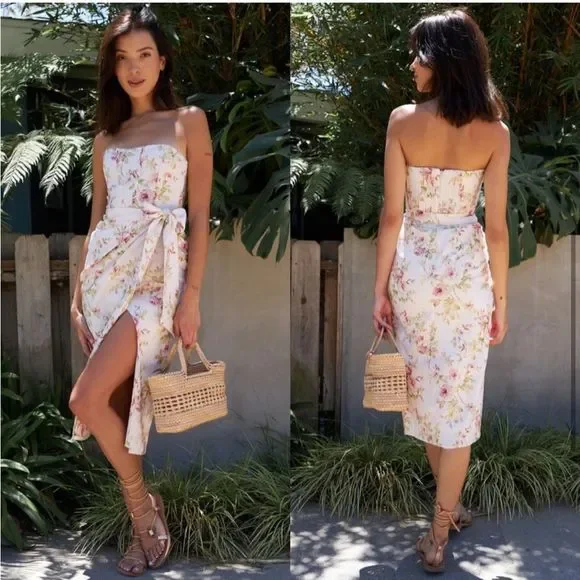 NEW V. Chapman Anthropologie Liliana Strapless Midi Dress Pink Rose Floral 12 - Picture 4 of 14